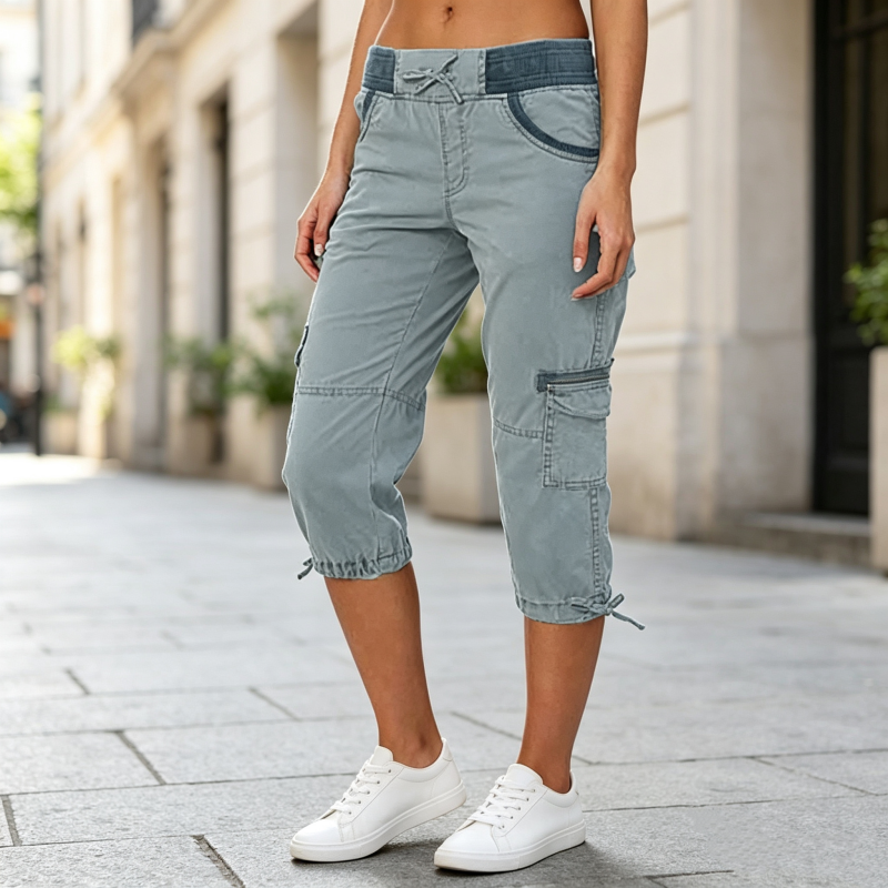 Women's High-Waisted Cargo Capri Trousers