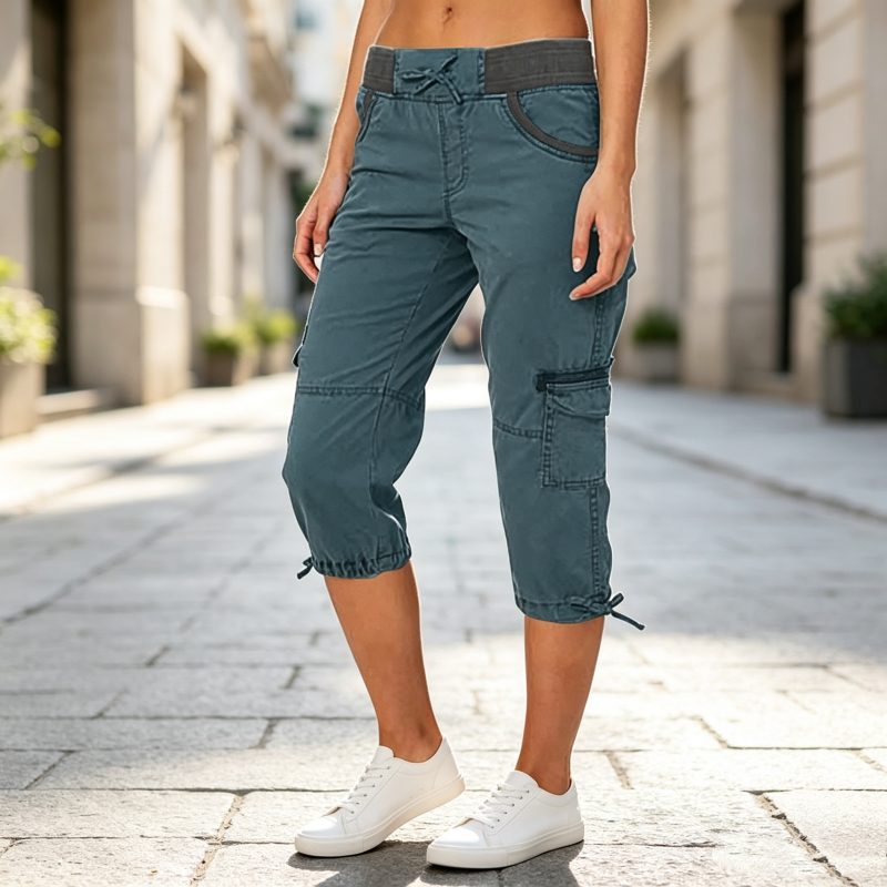 Women's High-Waisted Cargo Capri Trousers