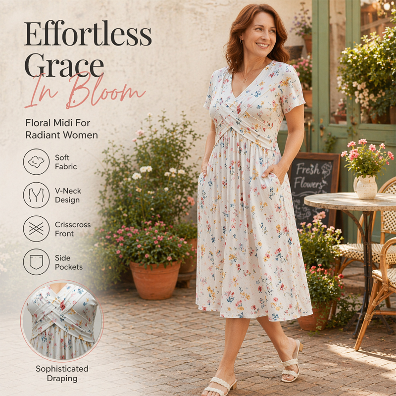 V-Neck Floral Print Dress with Twist Waist