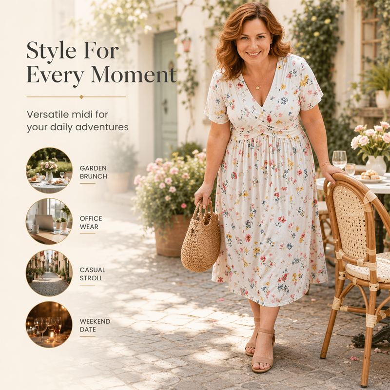 V-Neck Floral Print Dress with Twist Waist