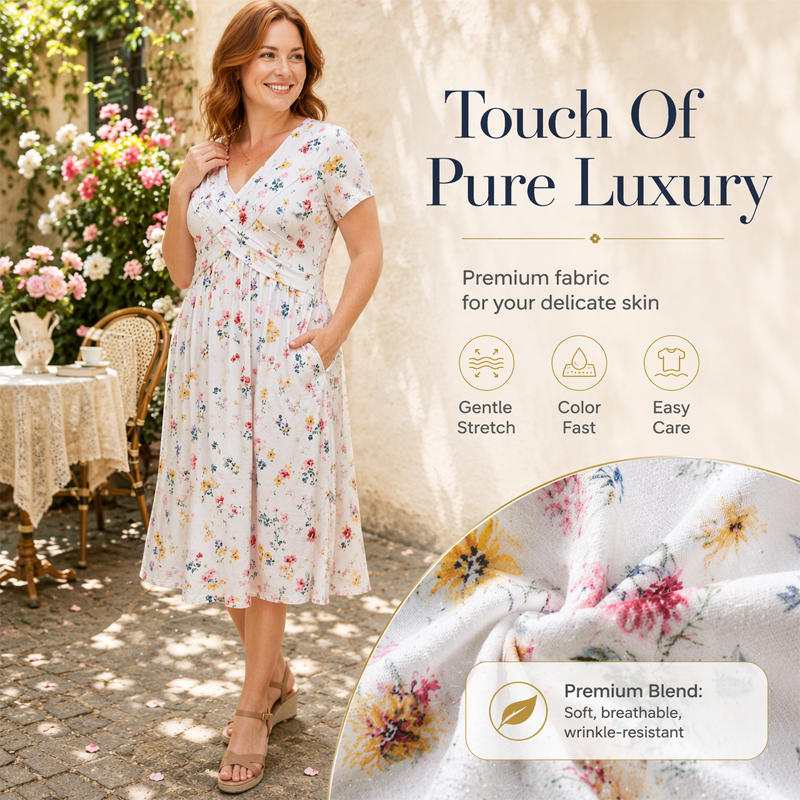 V-Neck Floral Print Dress with Twist Waist