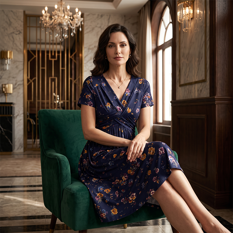 V-Neck Floral Print Dress with Twist Waist