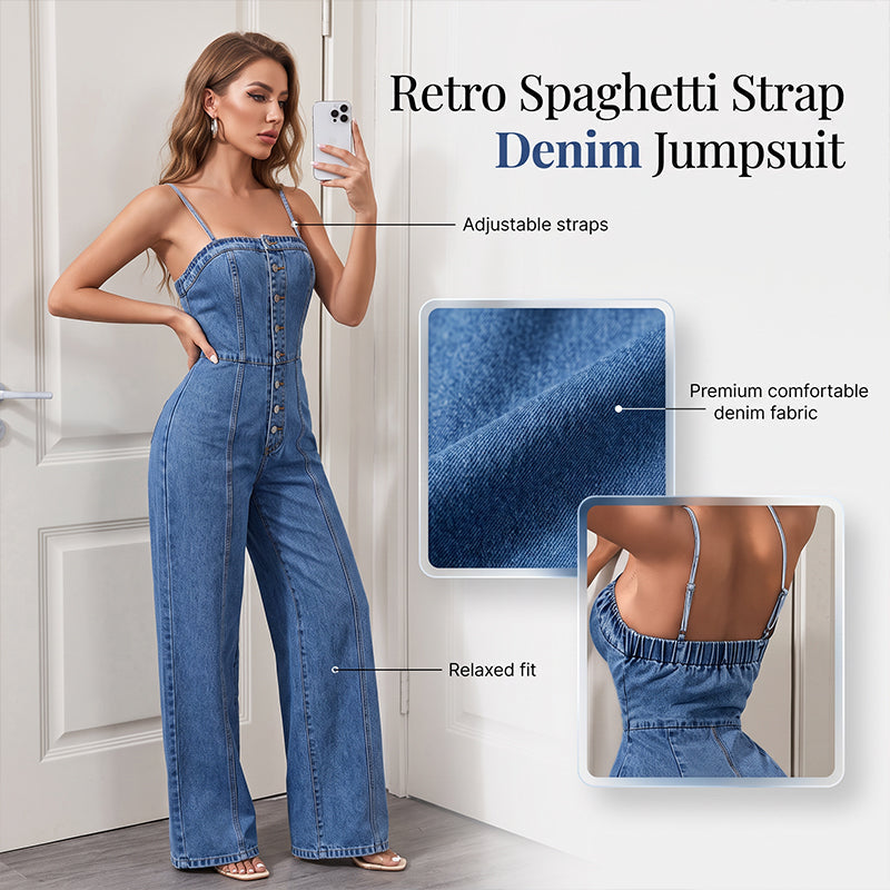 Spaghetti Strap Wide Leg Denim Jumpsuit