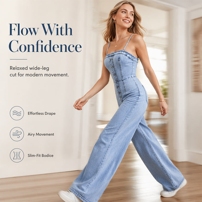 Spaghetti Strap Wide Leg Denim Jumpsuit