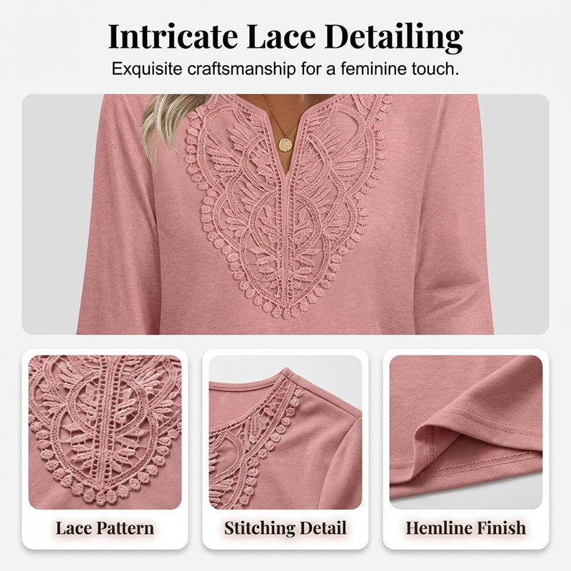Lace-Trim V-Neck Blouse