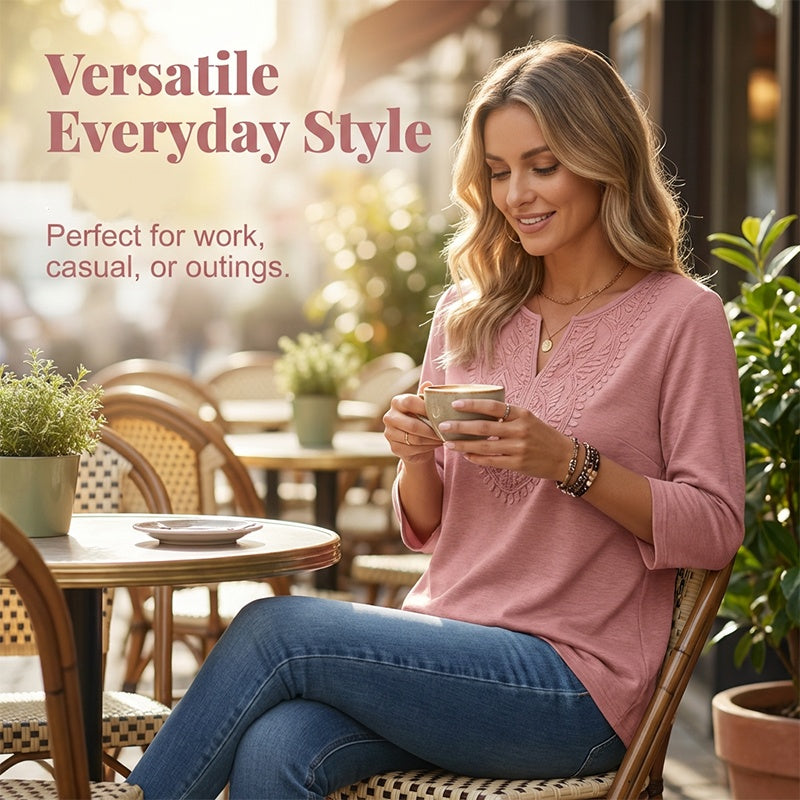Lace-Trim V-Neck Blouse