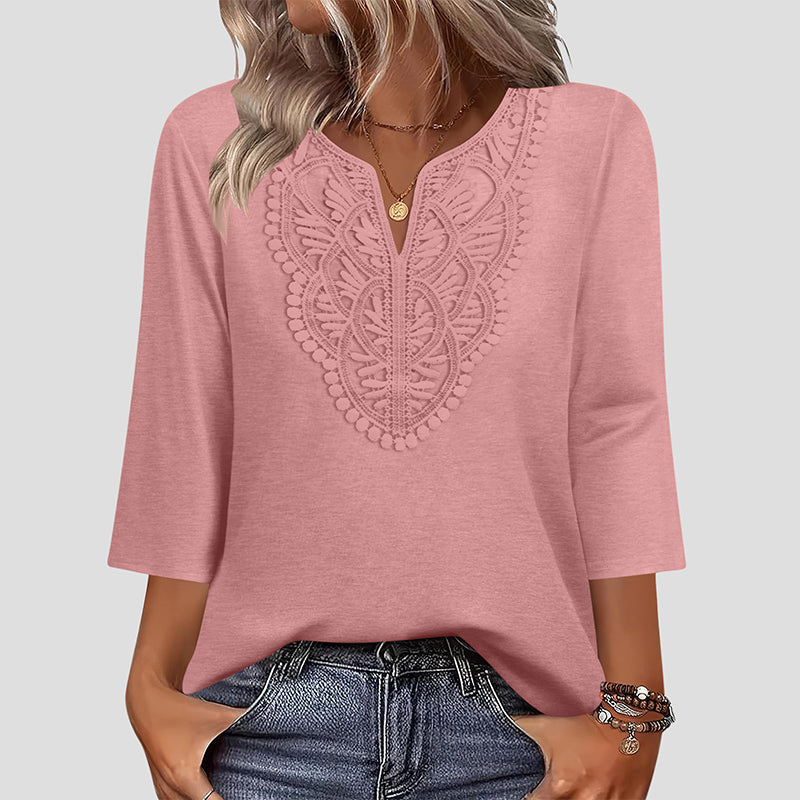 Lace-Trim V-Neck Blouse