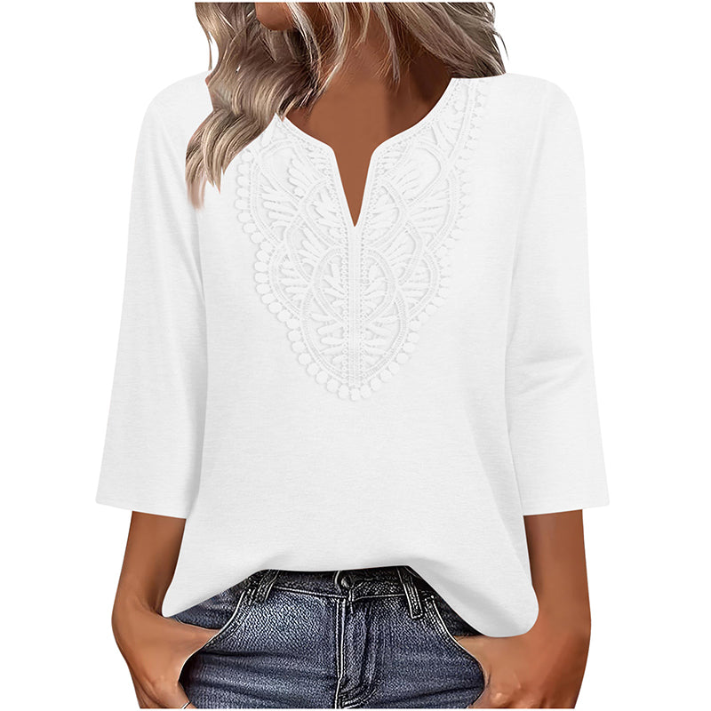Lace-Trim V-Neck Blouse