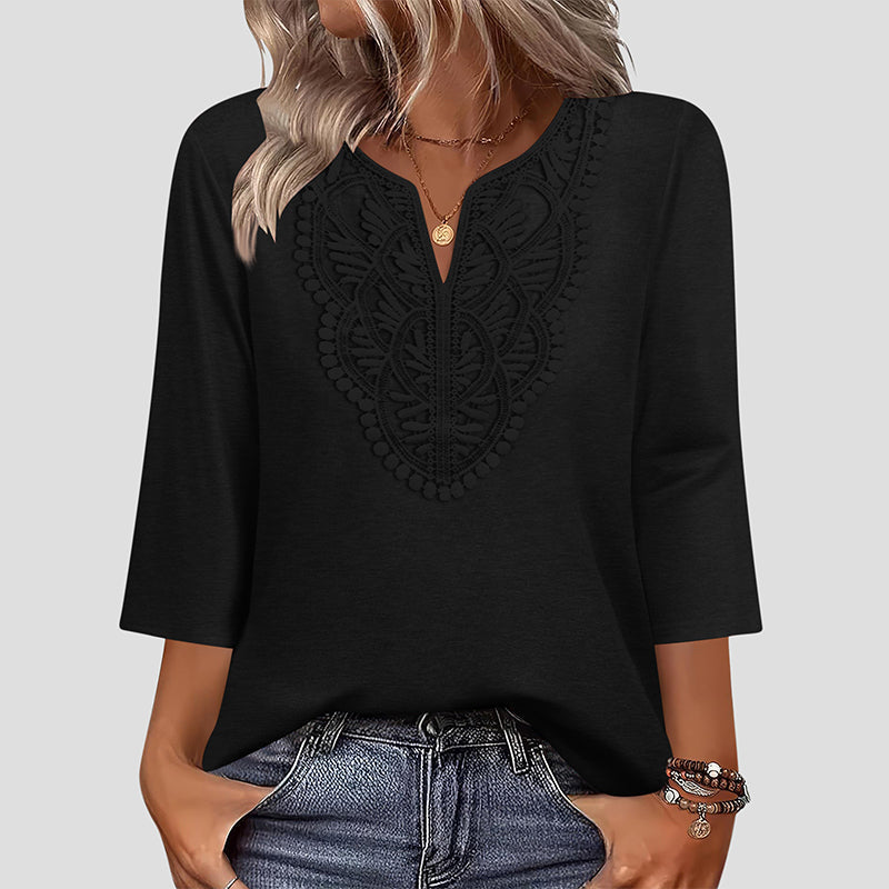 Lace-Trim V-Neck Blouse