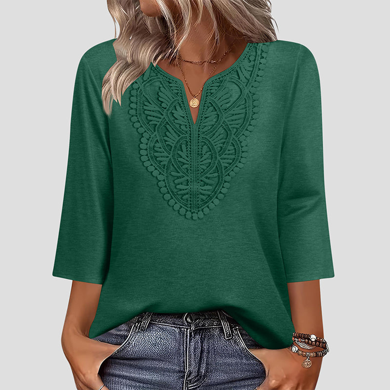Lace-Trim V-Neck Blouse