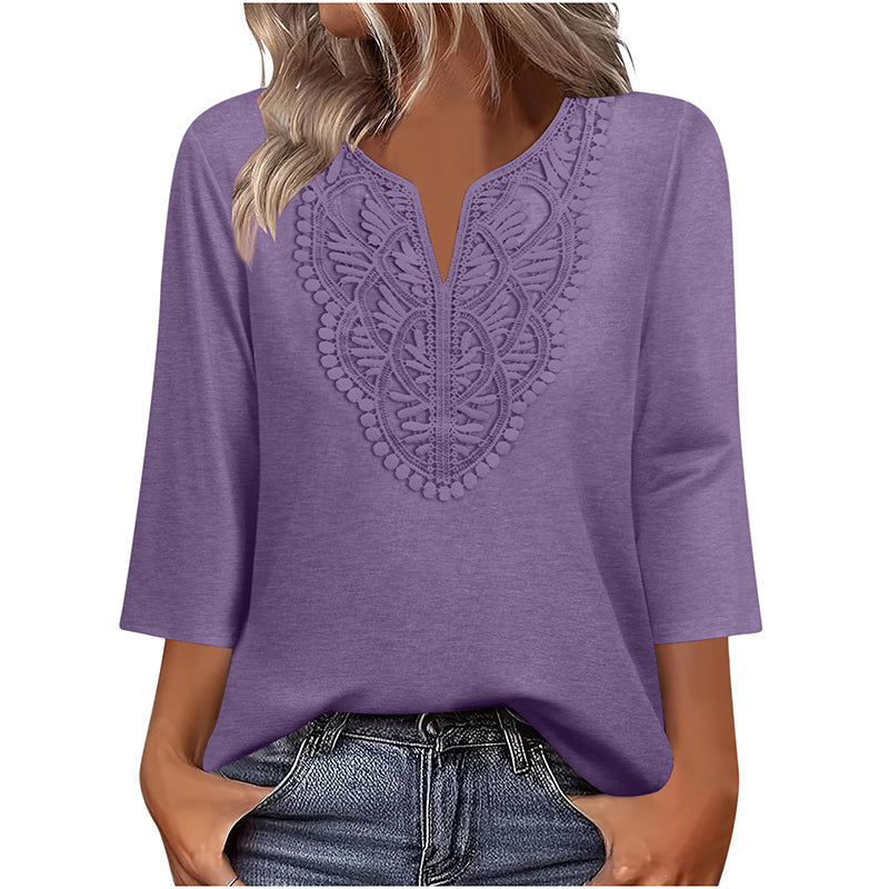 Lace-Trim V-Neck Blouse