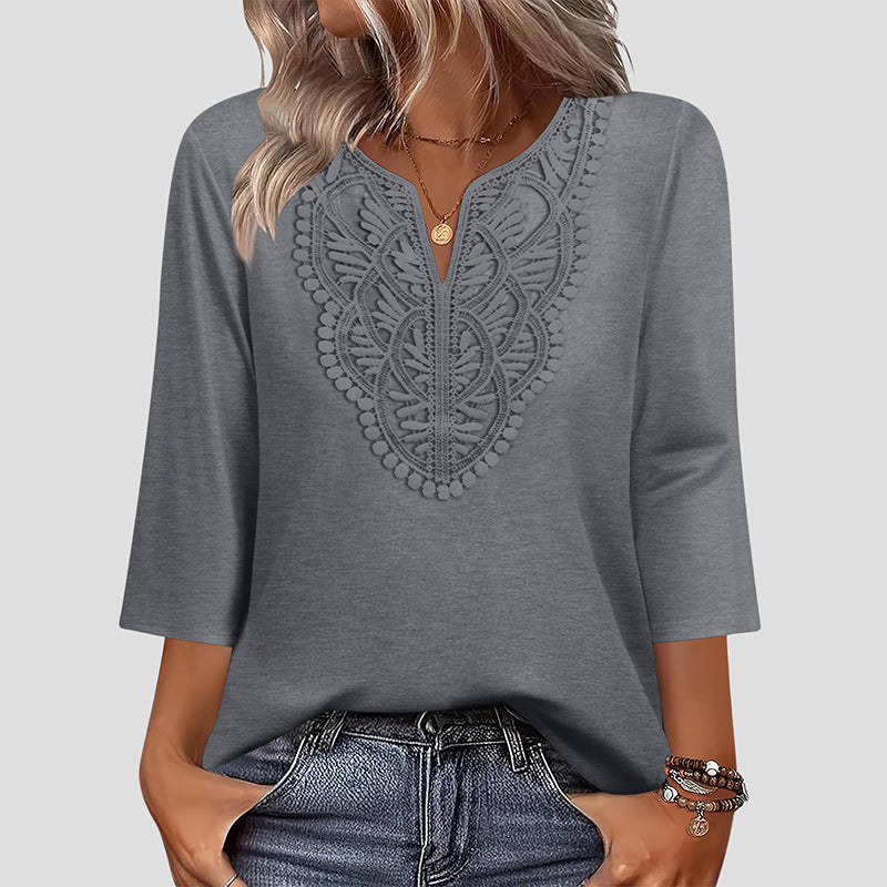 Lace-Trim V-Neck Blouse