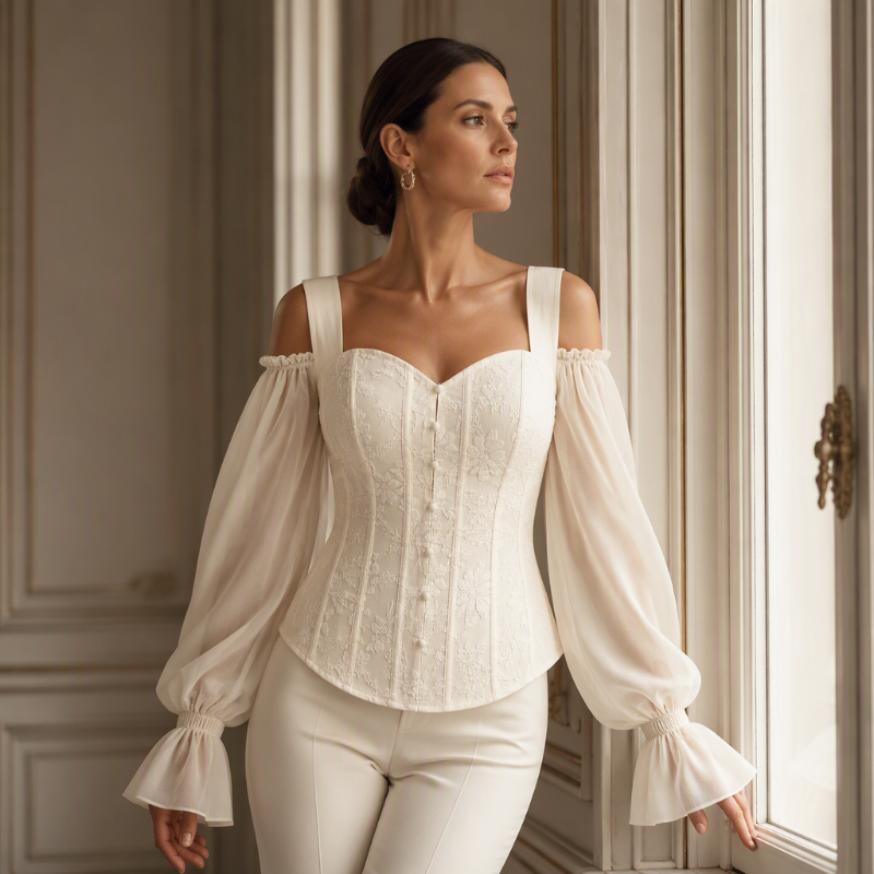 Cold Shoulder Floral Jacquard Top