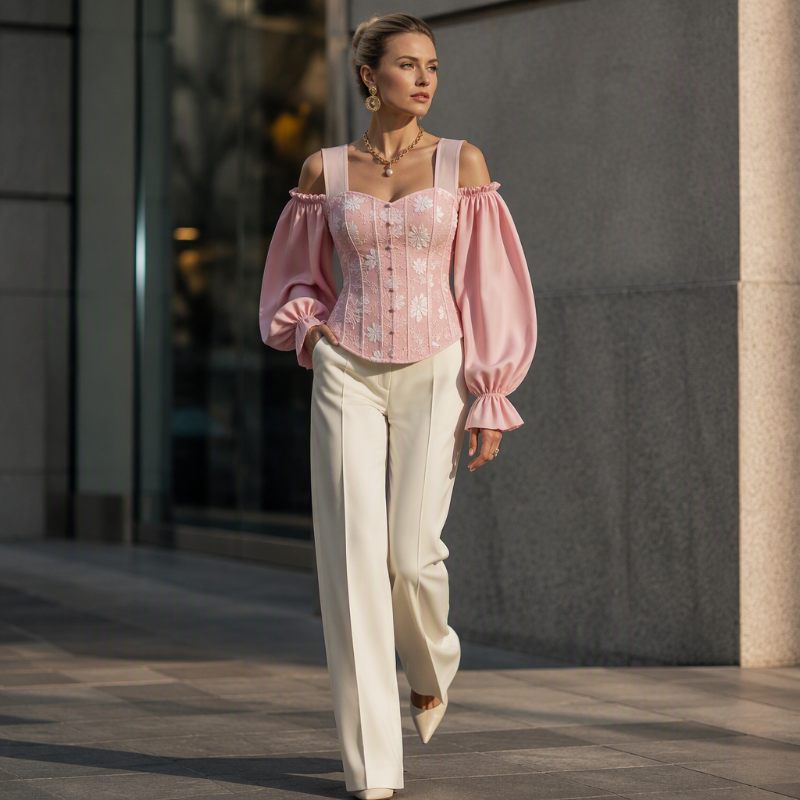 Cold Shoulder Floral Jacquard Top
