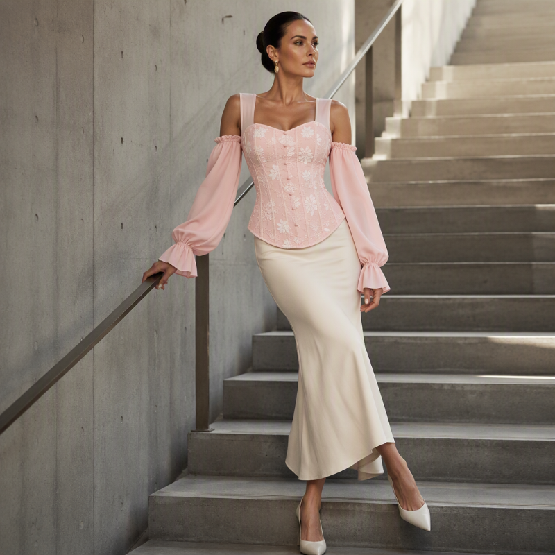 Cold Shoulder Floral Jacquard Top
