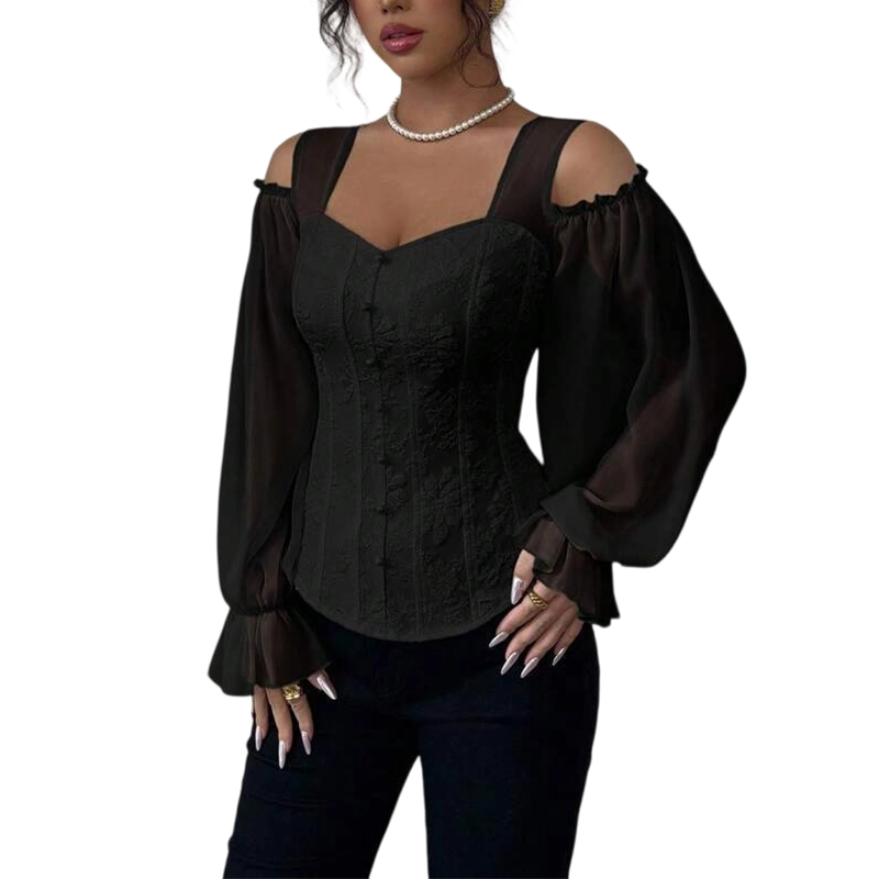Cold Shoulder Floral Jacquard Top