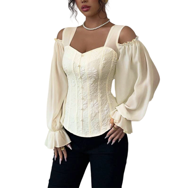 Cold Shoulder Floral Jacquard Top