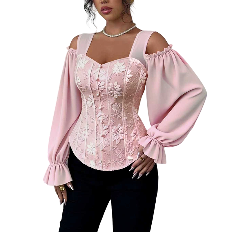 Cold Shoulder Floral Jacquard Top
