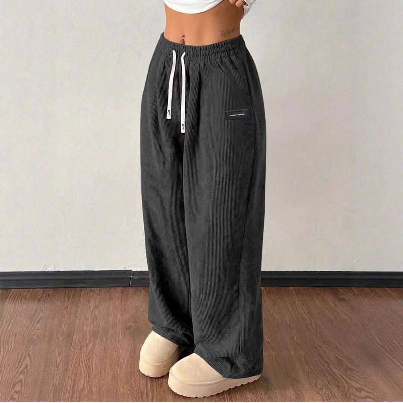 Lizzy Wide-Leg Corduroy Drawstring Trousers