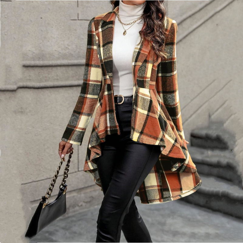 Amelia | Checked High-Low Peplum Coat