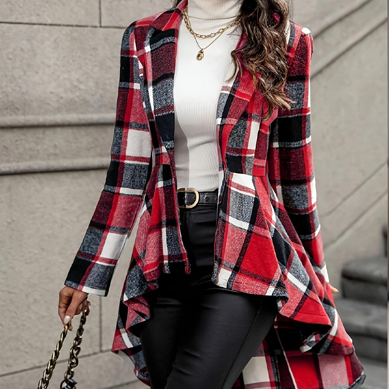 Amelia | Checked High-Low Peplum Coat