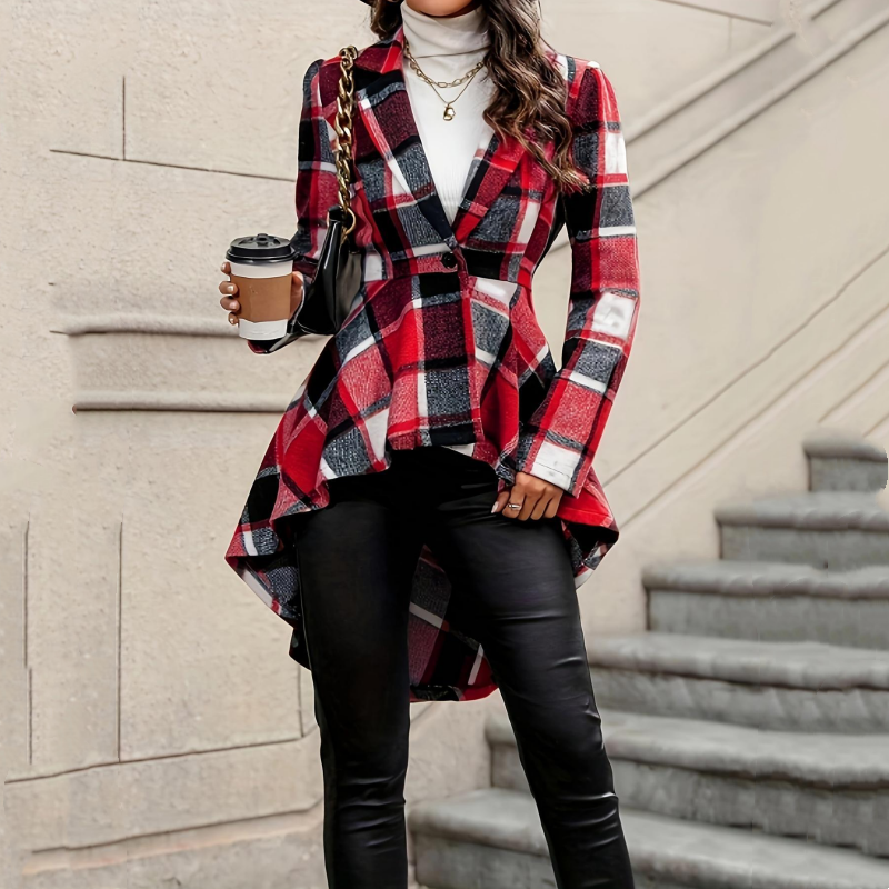 Amelia | Checked High-Low Peplum Coat