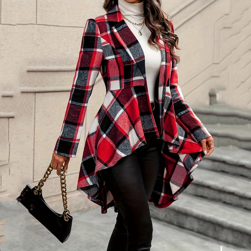 Amelia | Checked High-Low Peplum Coat