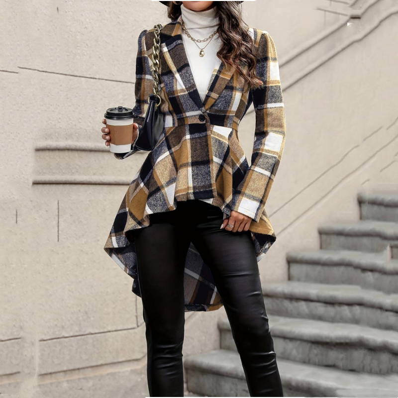 Amelia | Checked High-Low Peplum Coat