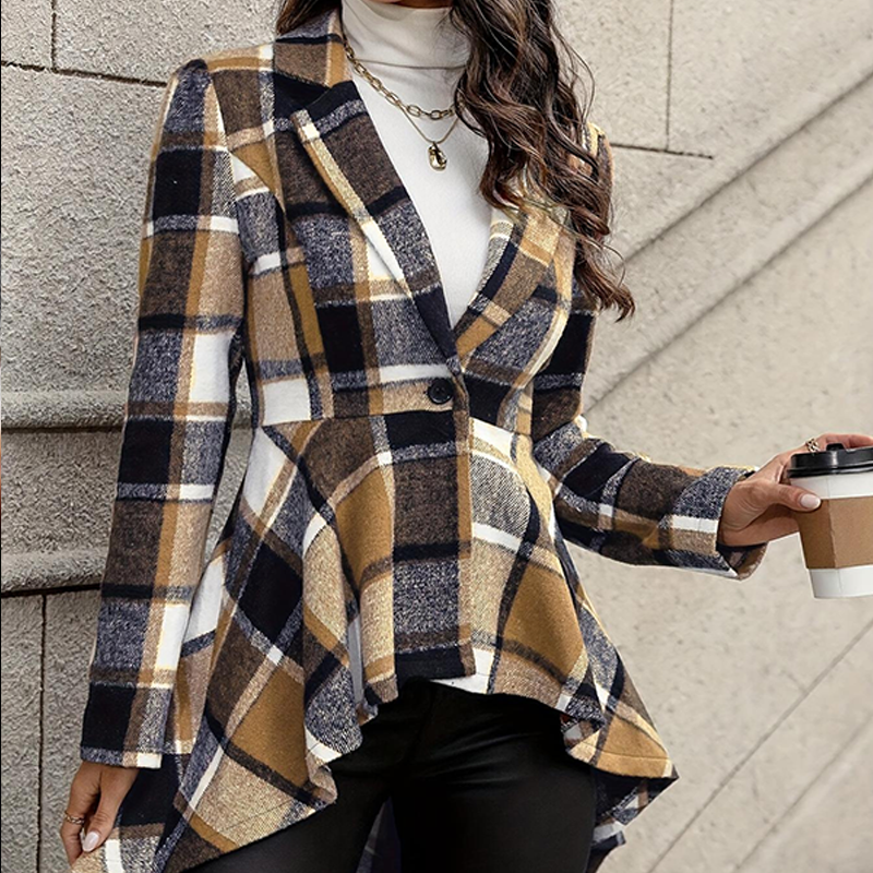 Amelia | Checked High-Low Peplum Coat