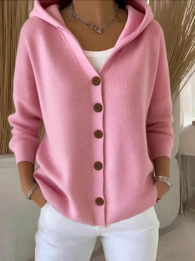 Eulla | Women's Cable Knit Button-Front Hoodie