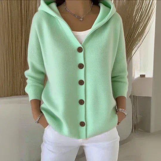 Eulla | Women's Cable Knit Button-Front Hoodie
