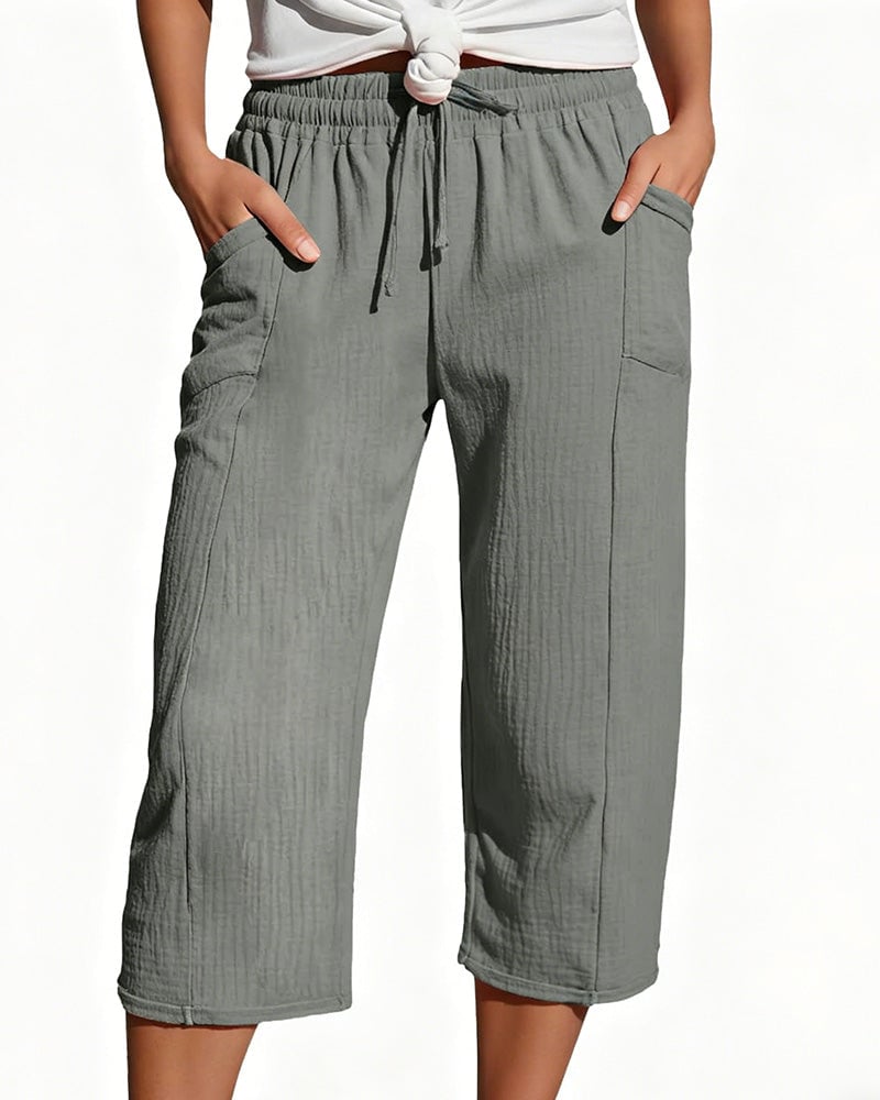 Pippa | Drawstring Waist Wide-Leg Cropped Trousers