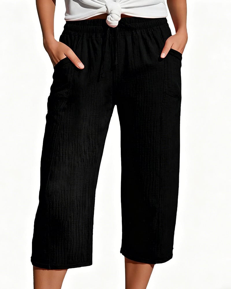 Pippa | Drawstring Waist Wide-Leg Cropped Trousers