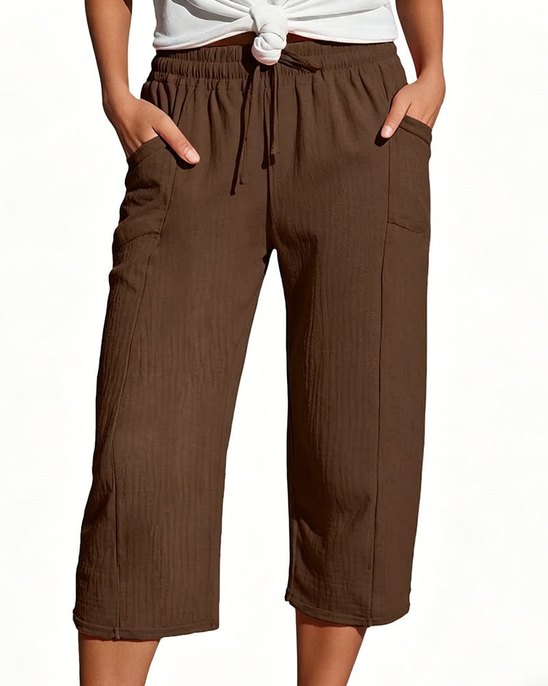 Pippa | Drawstring Waist Wide-Leg Cropped Trousers