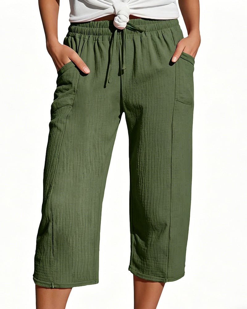 Pippa | Drawstring Waist Wide-Leg Cropped Trousers