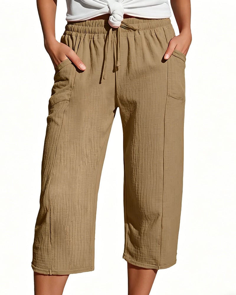 Pippa | Drawstring Waist Wide-Leg Cropped Trousers