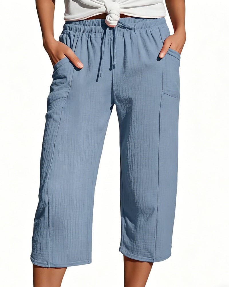 Pippa | Drawstring Waist Wide-Leg Cropped Trousers