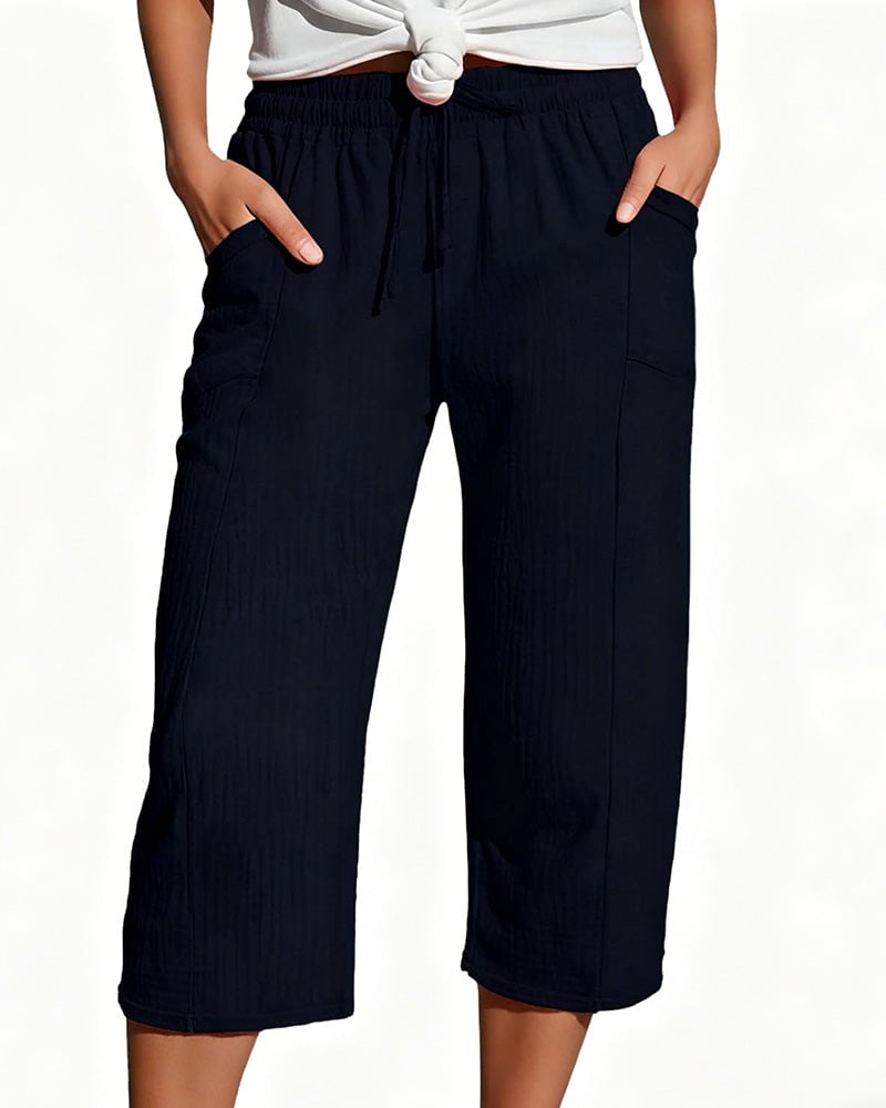 Pippa | Drawstring Waist Wide-Leg Cropped Trousers