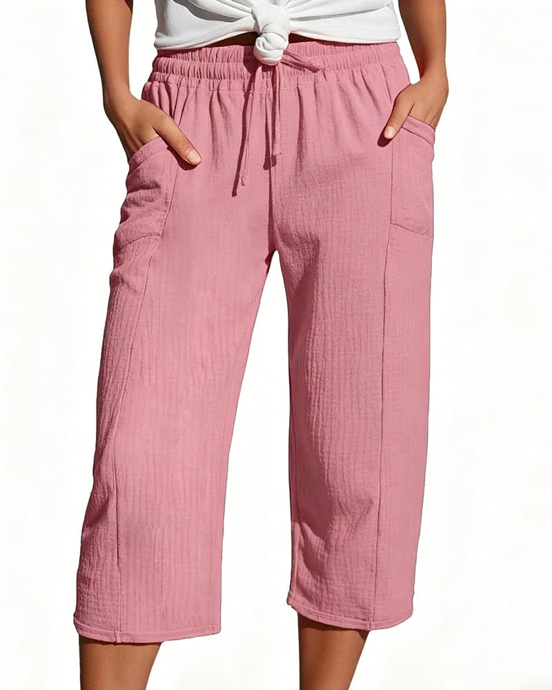 Pippa | Drawstring Waist Wide-Leg Cropped Trousers