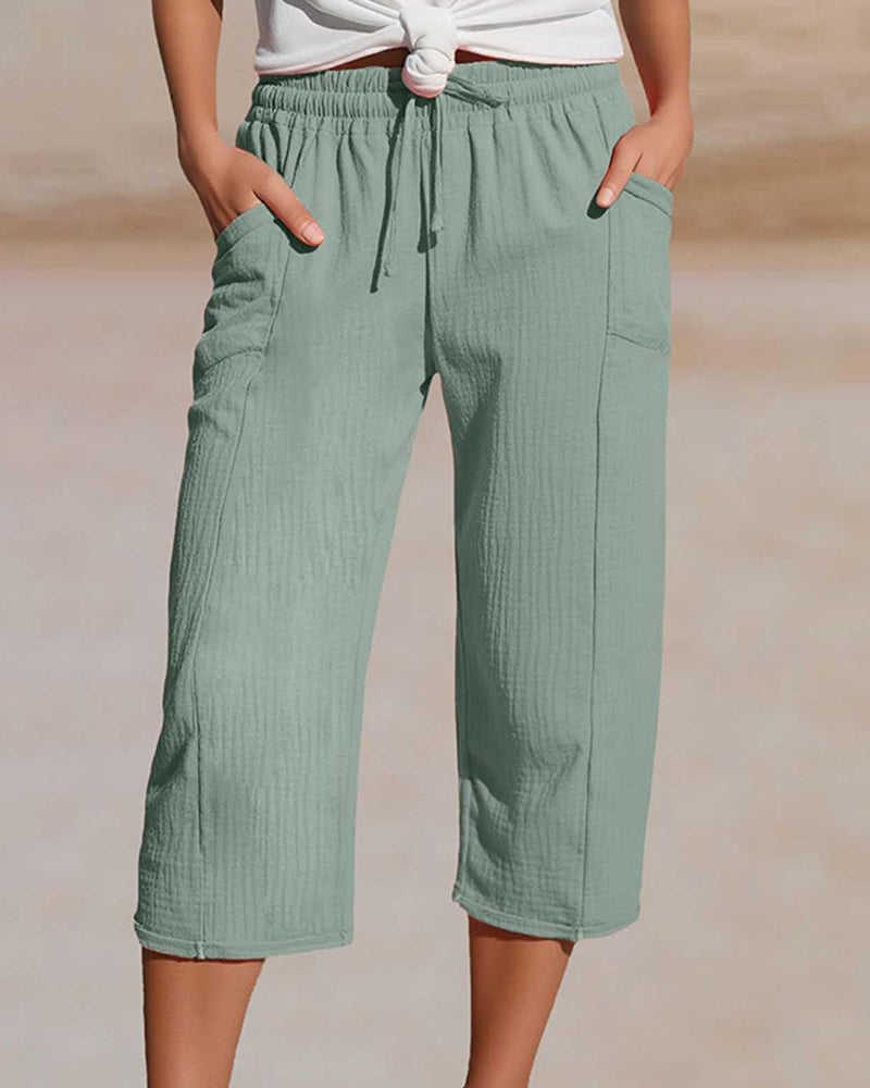 Pippa | Drawstring Waist Wide-Leg Cropped Trousers