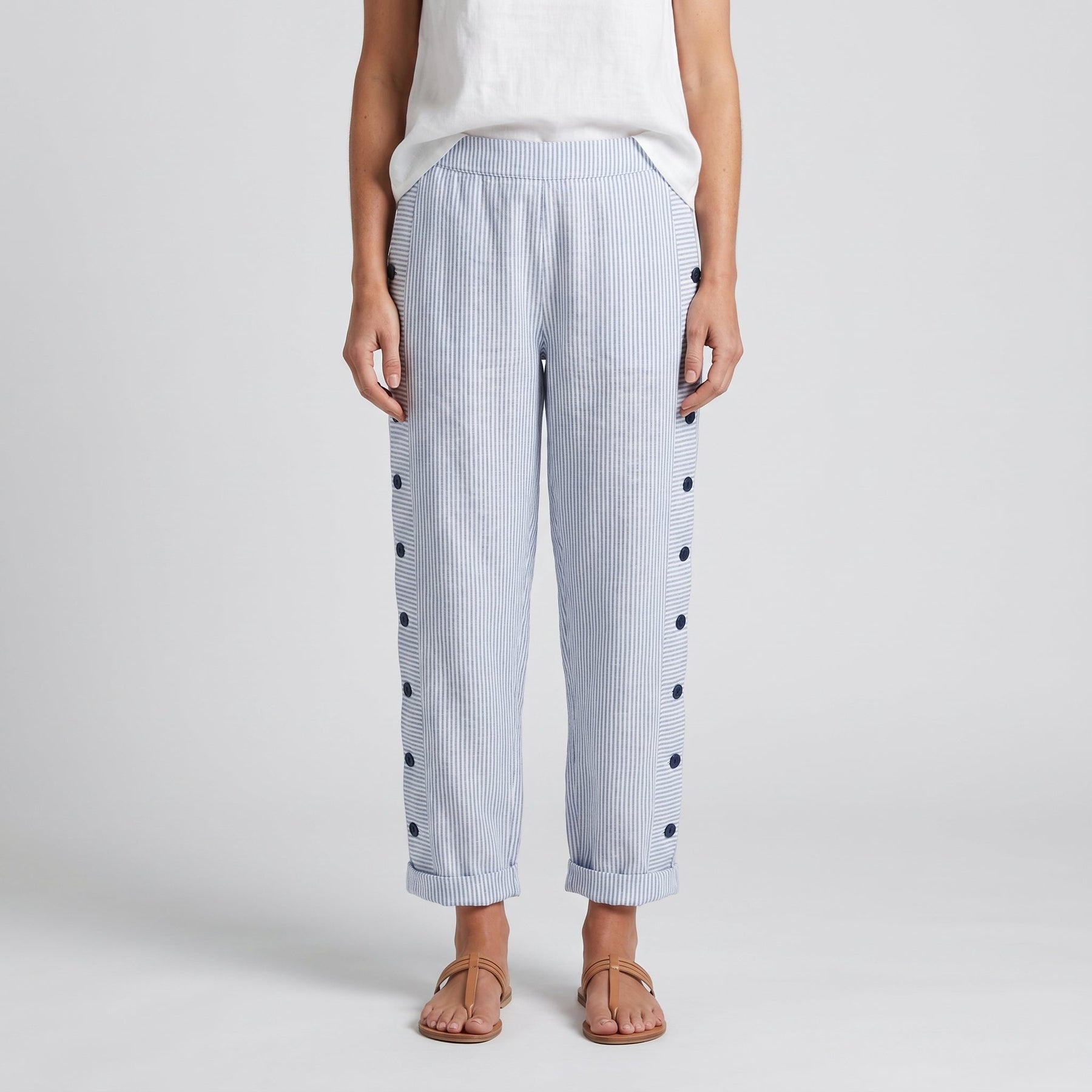 Tess | Striped Panel Button Trousers
